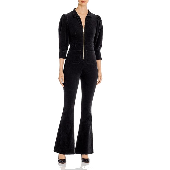 WeWoreWhat Corduroy Puff Sleeve Flare Jumpsuit, XS - Picture 1 of 11